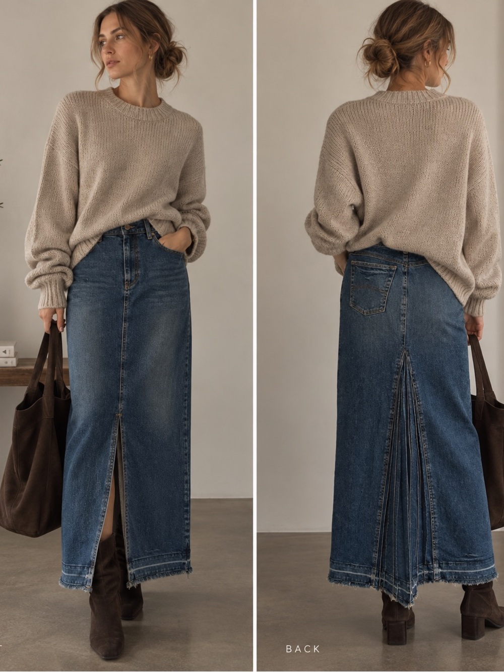 Armani Jeans Made in Italy Denim Pleated Godet Maxi Skirt